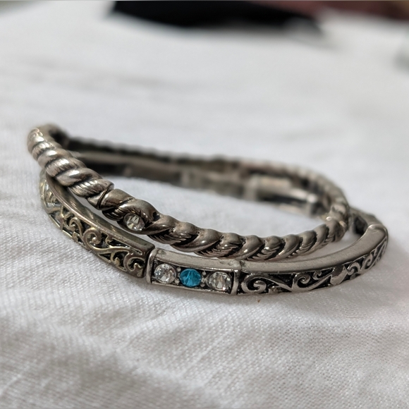 Silver-Tone Stretch Bracelet Set | Rhinestone & Rope Design - Picture 6 of 8